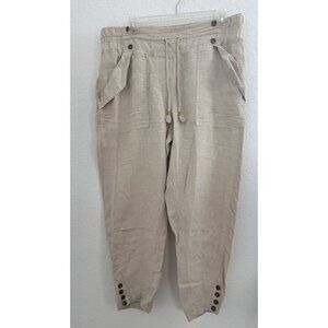 Wrap London Women's Capri Pants‎ Beige 100% Linen Elastic Waist Drawstrings. 12